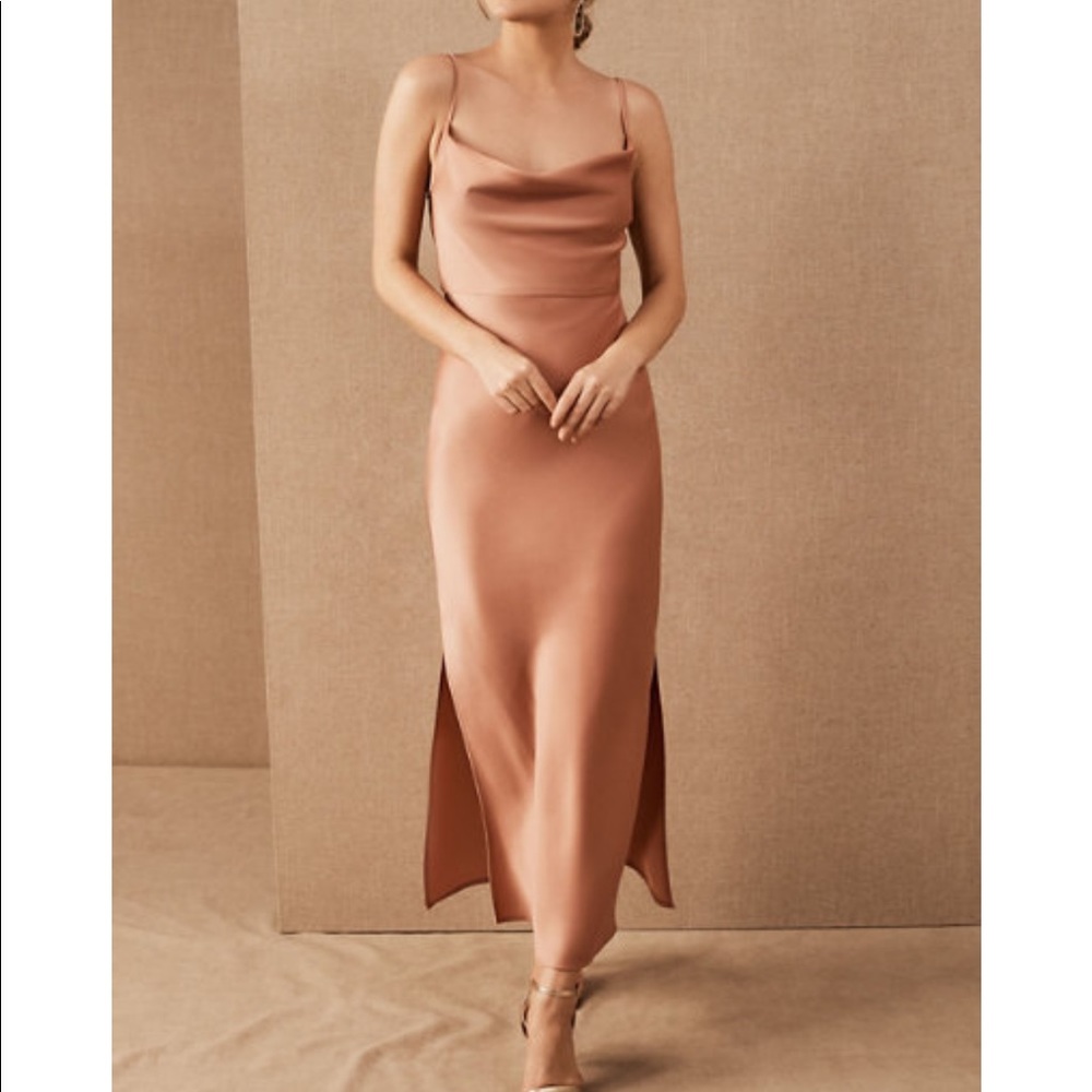 BHLDN Cali Satin Charmeuse Midi Dress Sedona Sunset